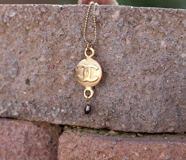 Authentic Vintage Repurposed Chanel Round Gold Pendant Necklace