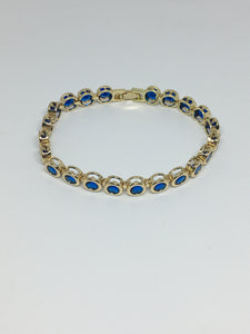 Round Bezel Diamond Crystal Bracelet- Light Sapphire Gold