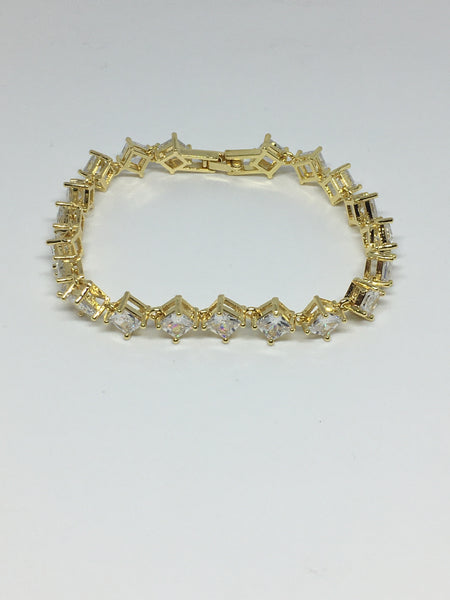 Princess Cut Diamond Crystal Bracelet- Clear Gold